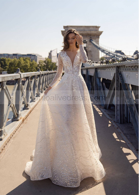 Glitter Sequined Lace Chic Wedding Dress